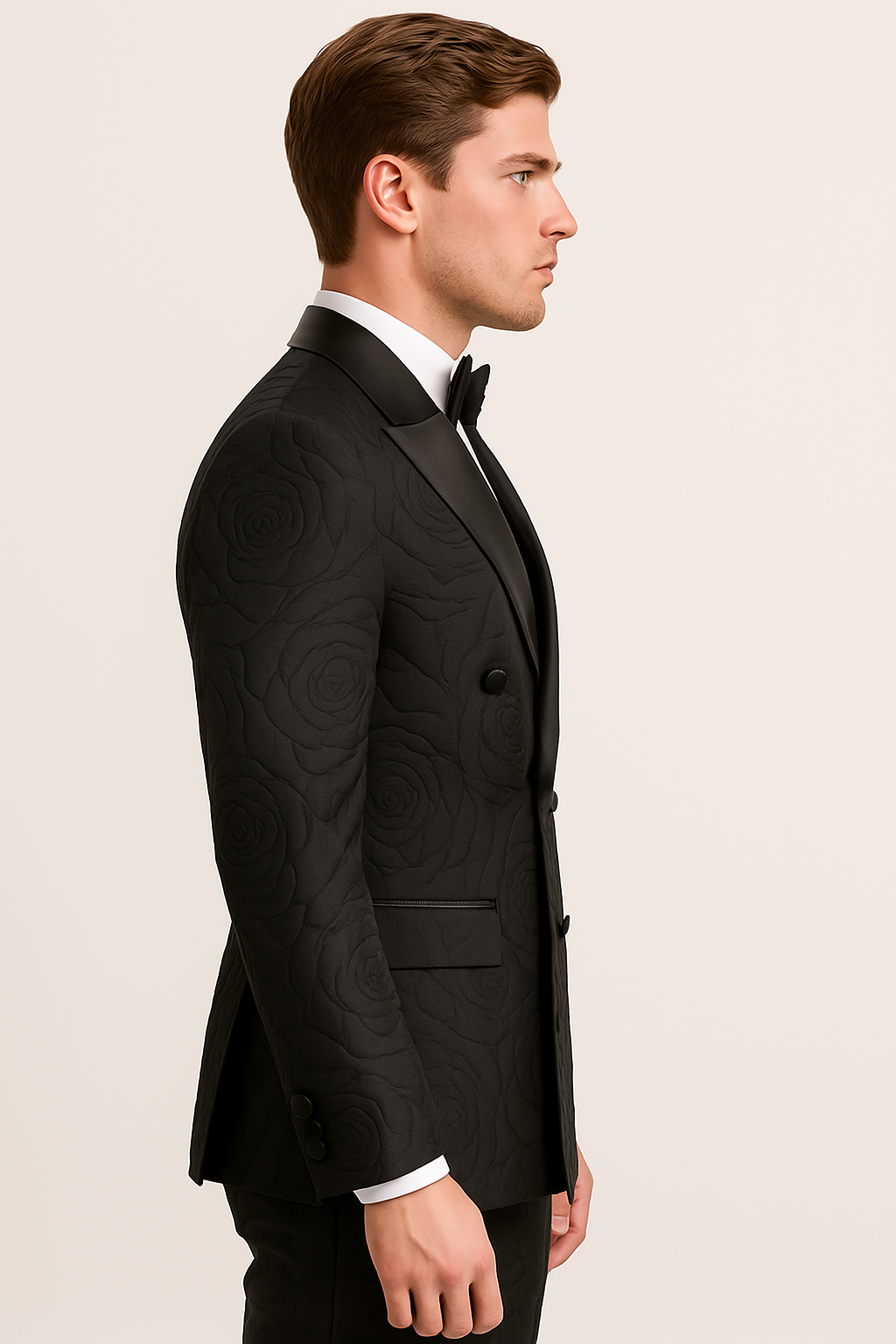 “NO THORNS JUST THREATS” – Black Rose Jacquard Suit