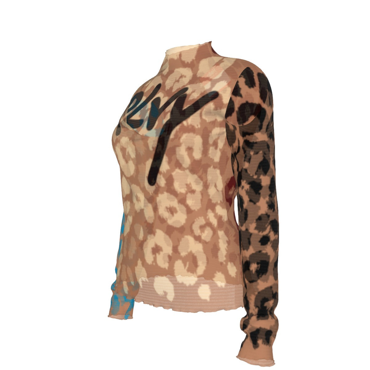 Mocha Colorblocked Cheetah Turtleneck T-shirt