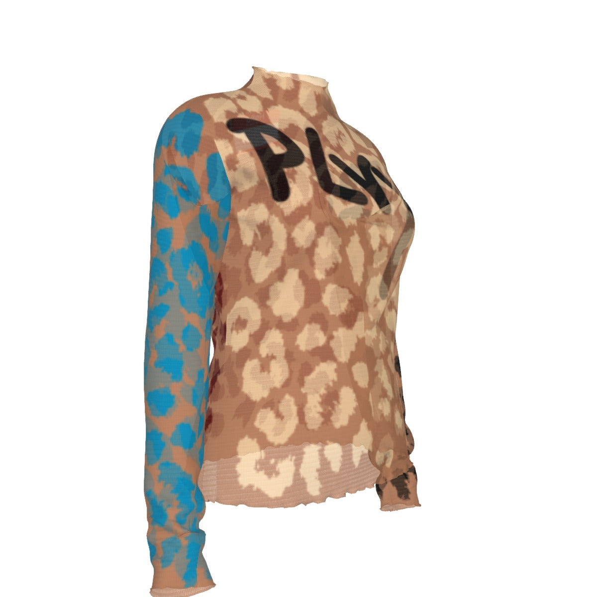 Mocha Colorblocked Cheetah Turtleneck T-shirt