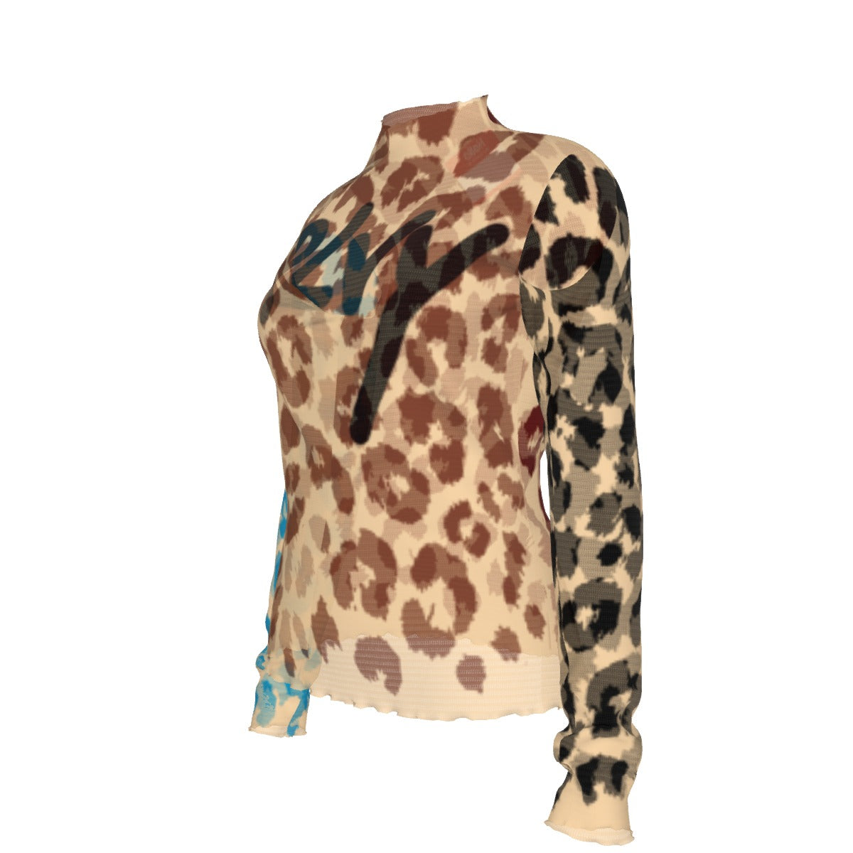 Vanilla Colorblocked Cheetah Turtleneck T-shirt