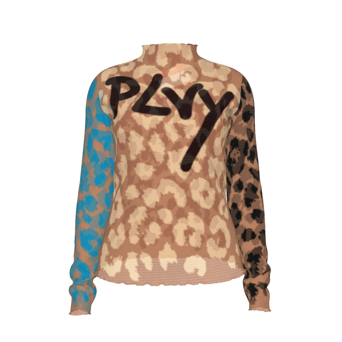 Mocha Colorblocked Cheetah Turtleneck T-shirt