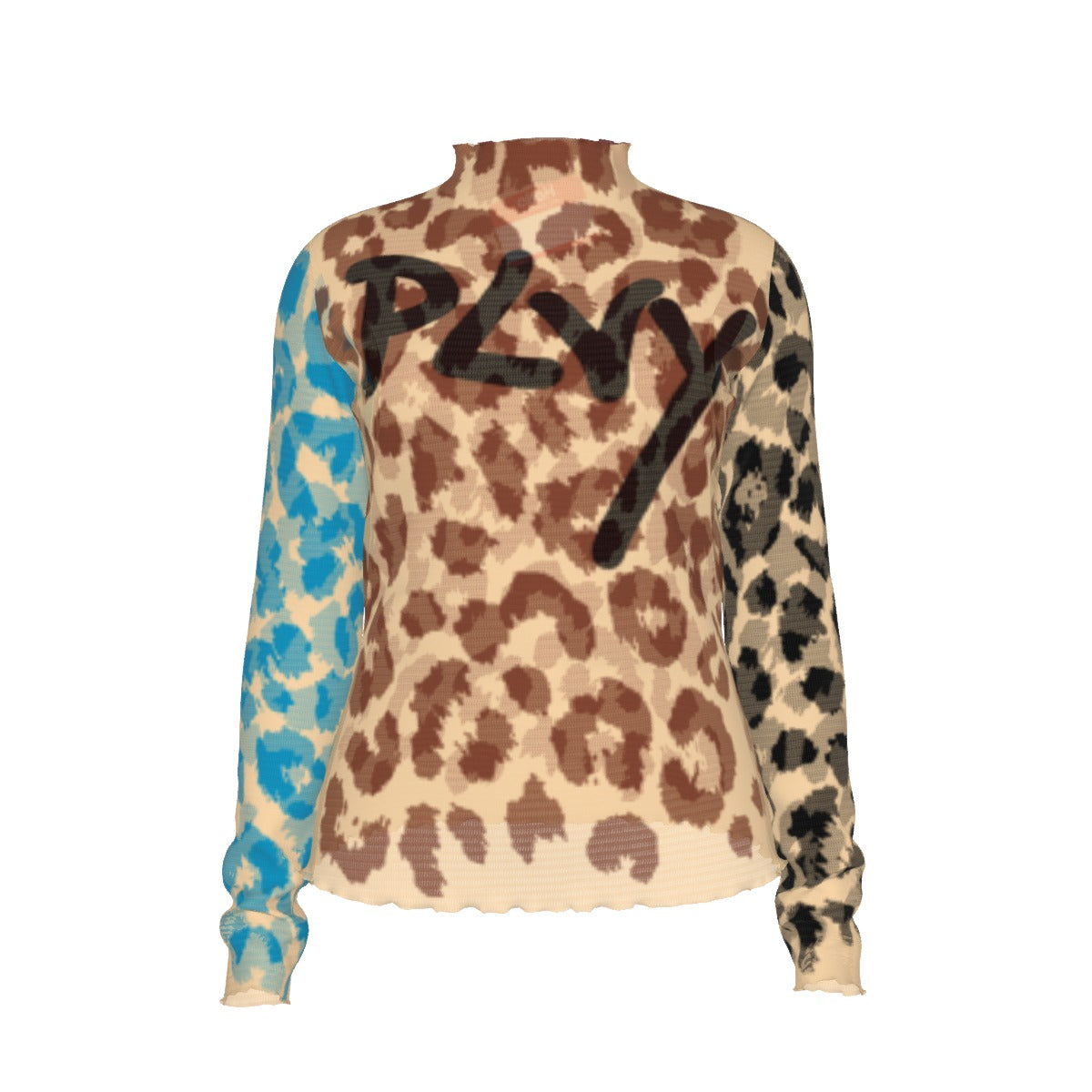 Vanilla Colorblocked Cheetah Turtleneck T-shirt