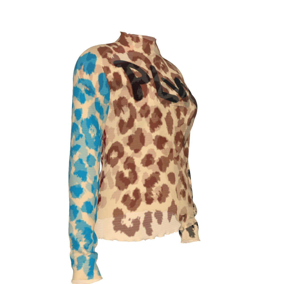 Vanilla Colorblocked Cheetah Turtleneck T-shirt