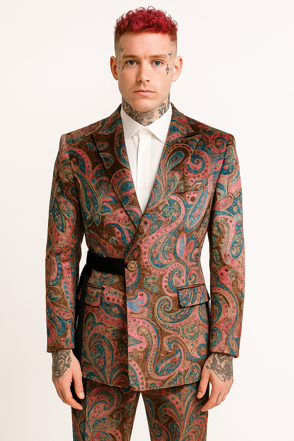 VELVET DEViL – Multicolor Paisley Belted Suit