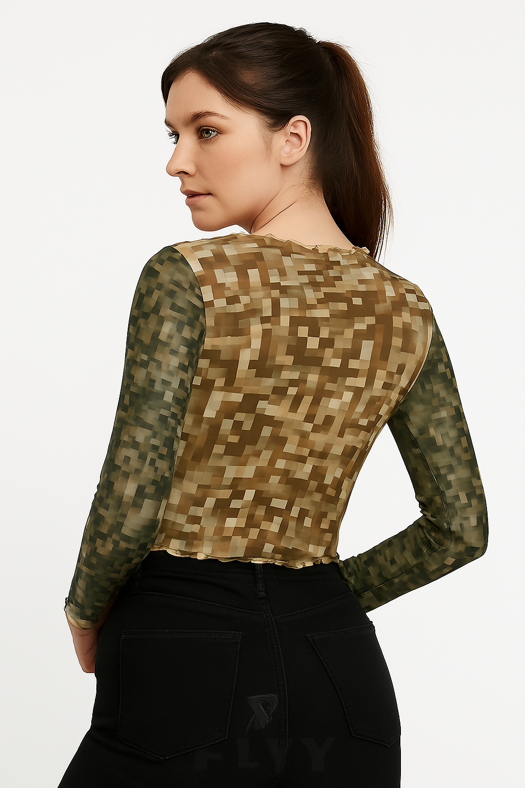 Glitchwave Mesh Long Sleeves T-shirt