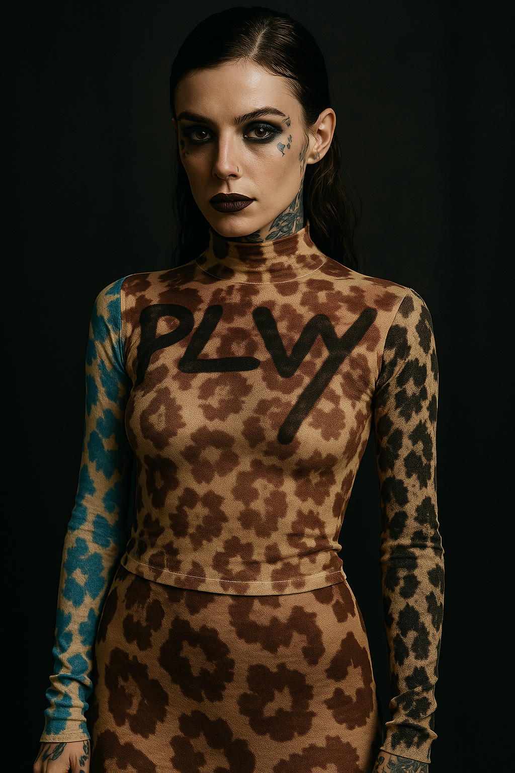 Vanilla Colorblocked Cheetah Turtleneck T-shirt