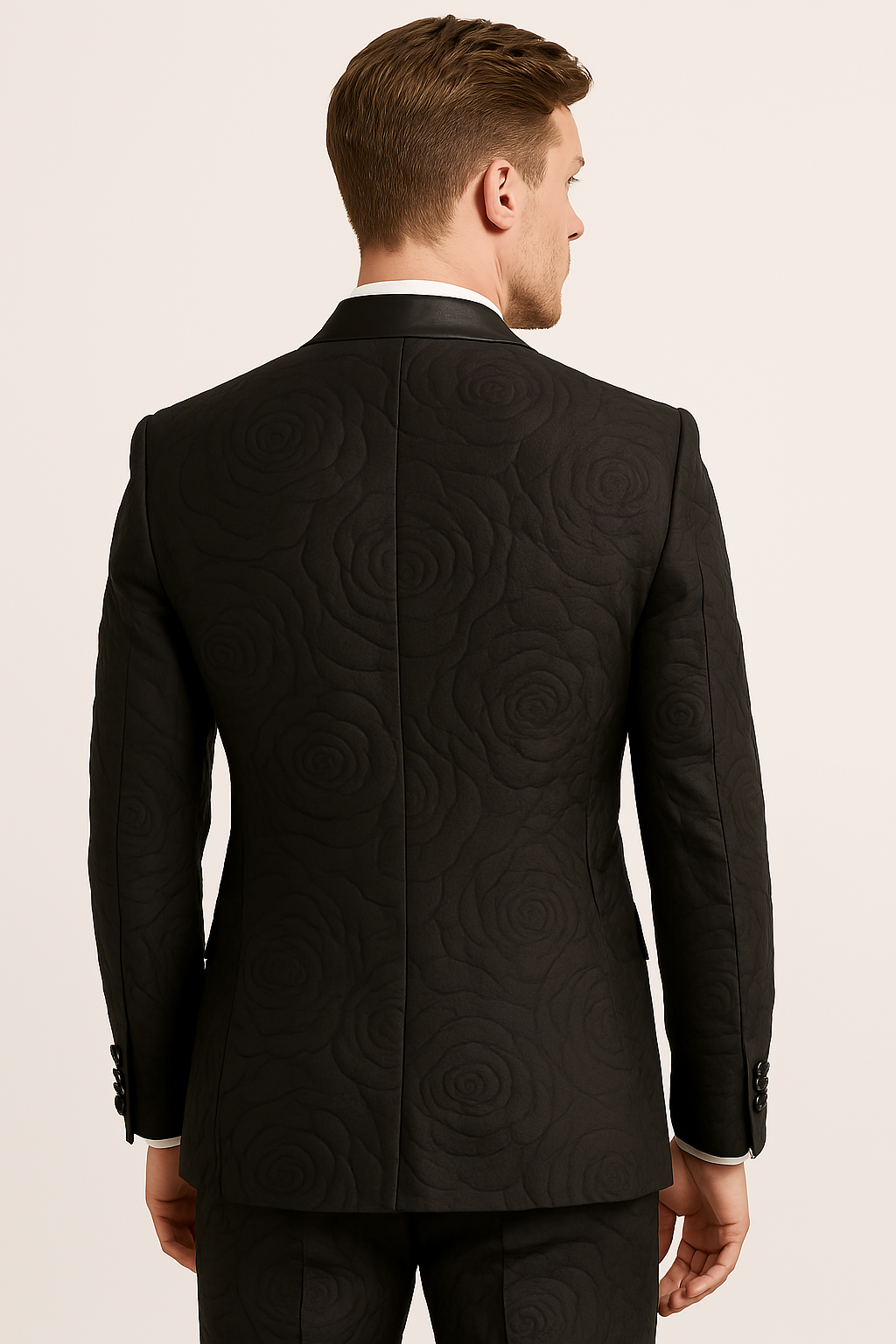 “NO THORNS JUST THREATS” – Black Rose Jacquard Suit
