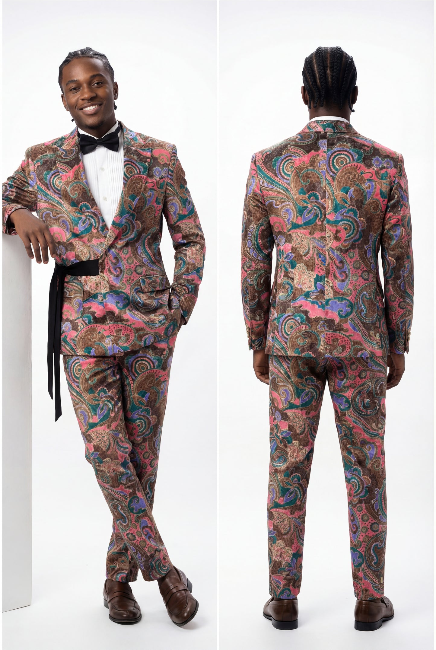 VELVET DEViL – MULTICOLOR PAISLEY BELTED SUIT