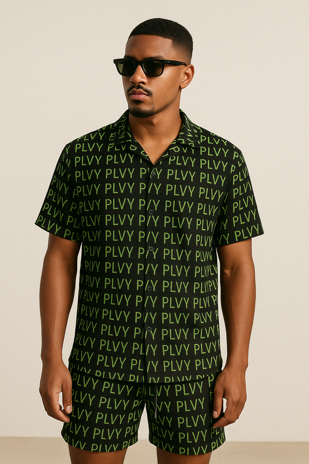 “GREENLIT” Button-Up & Shorts Set