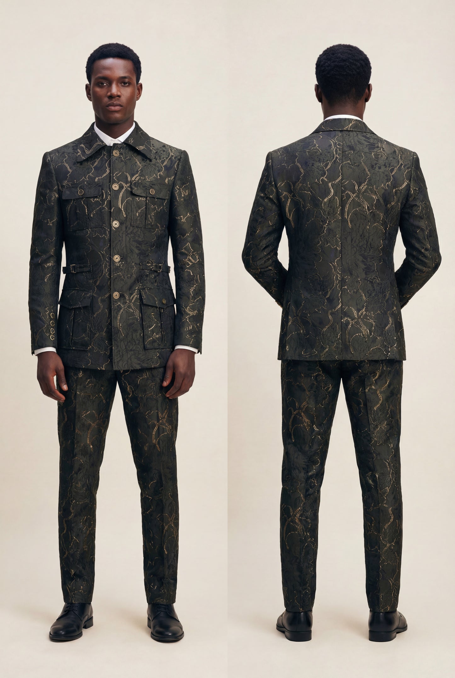 COMMAND CODE – GREEN JACQUARD MILITARY BUCKLE SUIT