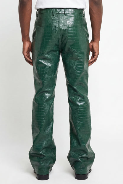 SIGNATURE CROC BUCKLE FLARE TROUSERS