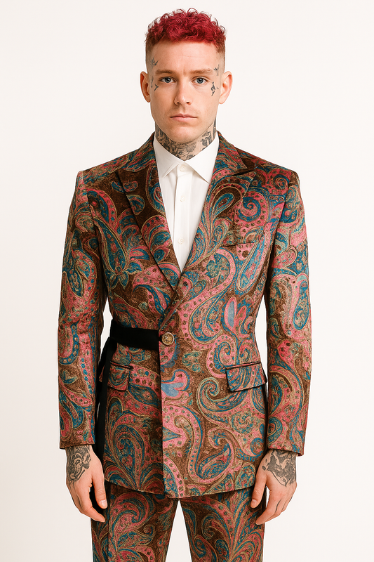 VELVET DEViL – Multicolor Paisley Belted Suit