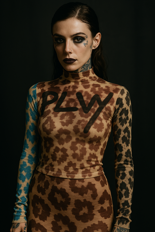 Vanilla Colorblocked Cheetah Turtleneck T-shirt