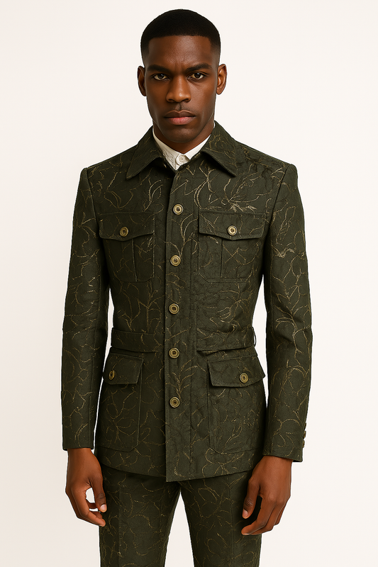COMMAND CODE – Green Jacquard Military Buckle Suit