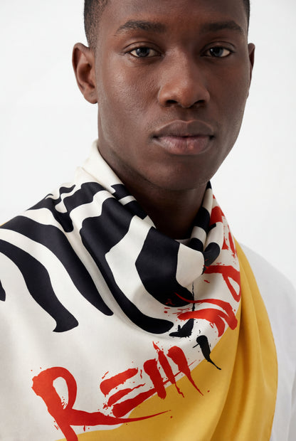 REMINDER Silk Bandana (Zebra / Yellow / Red Script)