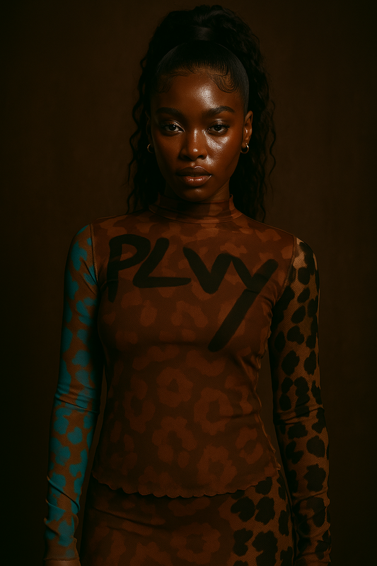 Choco Colorblocked Cheetah Turtleneck T-shirt