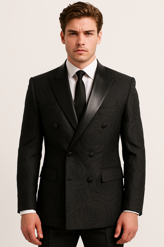 “NO THORNS JUST THREATS” – Black Rose Jacquard Suit