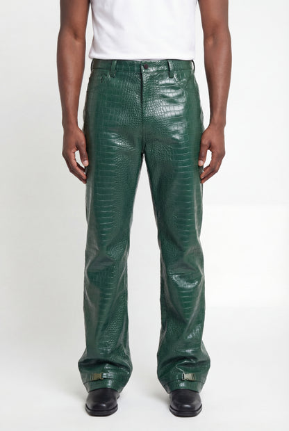 SIGNATURE CROC BUCKLE FLARE TROUSERS