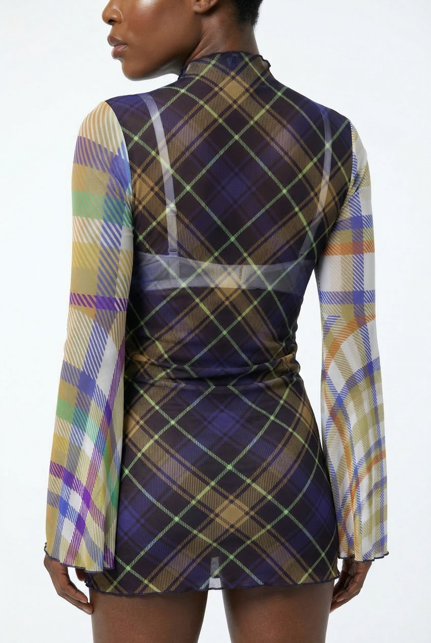 MIXED SIGNAL PLAID MESH DRESS